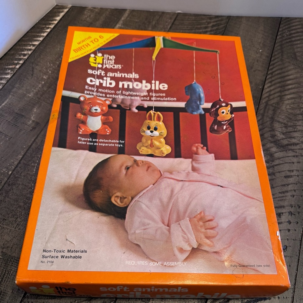 Vintage The First Years Soft Animals Crib Mobile Baby‎ Cat Dog Bunny in Box